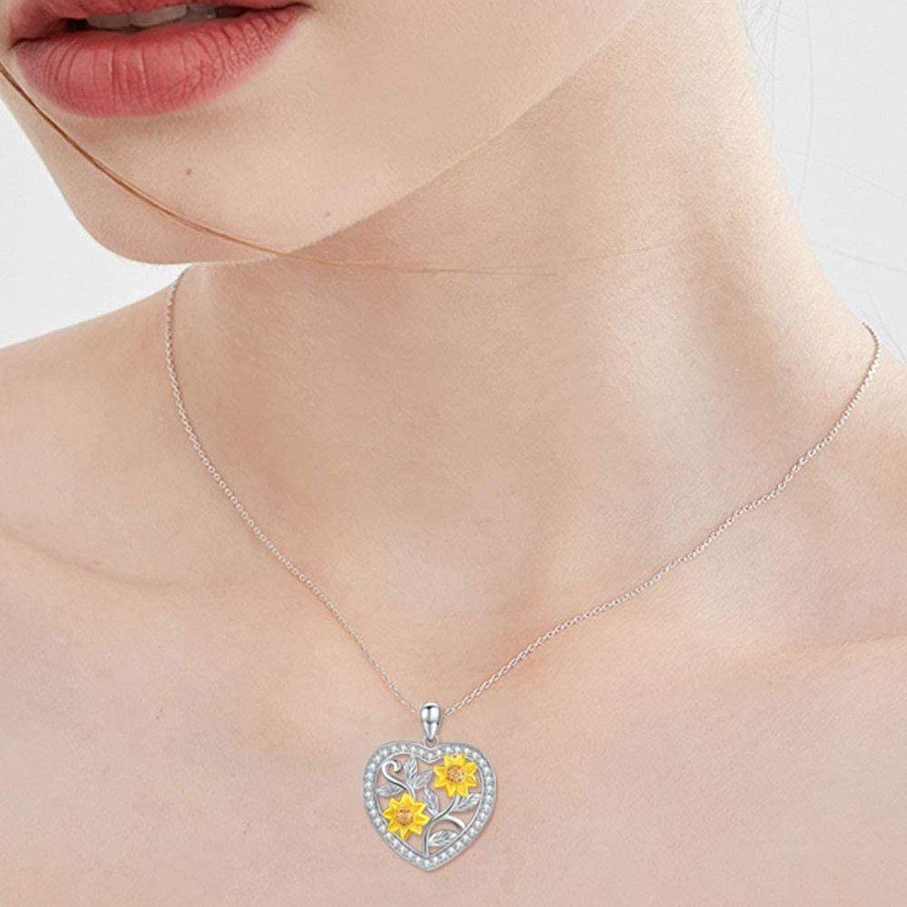 Ожерелье с подвеской в ​​виде подсолнуха для женщин, подвески в форме сердца, модные украшения, подарки для девочек