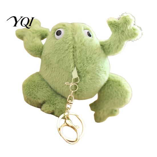 Unique Animal Key Chain Cute Frog Plush Keychain, Soft Stuffed Pendant with Raised Paw, Cartoon Small Plushie for School Bag Charm Backpack, Mini Doll