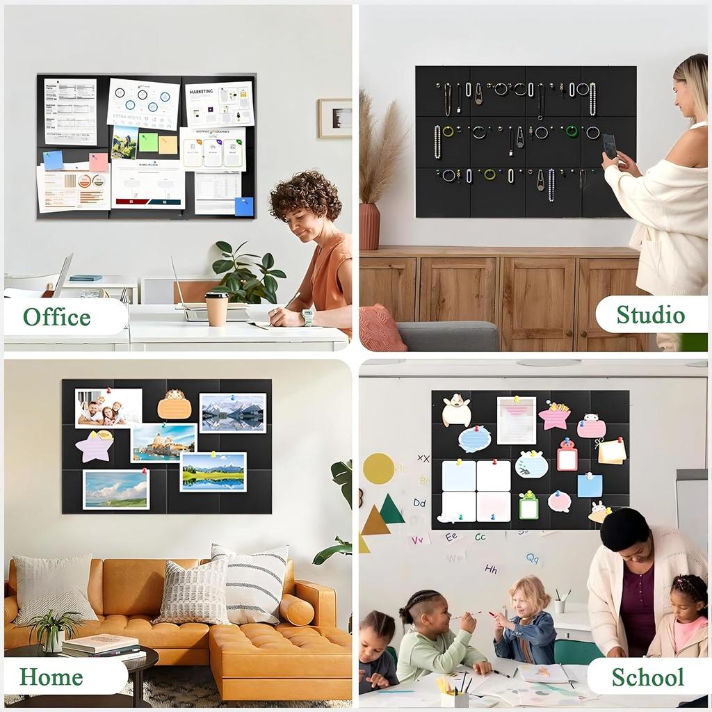 Большая пробка доска для стен 36" x 24", 6 упаковок войлочных настенных плиток, Черные доски объявлений с безопасными съемными клейкими полосками, Пробковые доски для офиса,