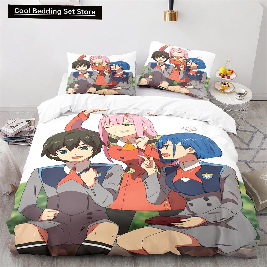 Darling In the Franxx Anime Duvet Cover Set with Pillow Covers Polyester Teens Kids Bedding Set Full Queen King Size Bed Linen