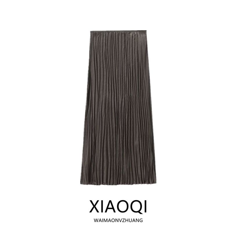 Fashion Style 2024 Summer New Women's Brown Light Elegant Pleated Skirt Mid-Length Skirt 05221621717