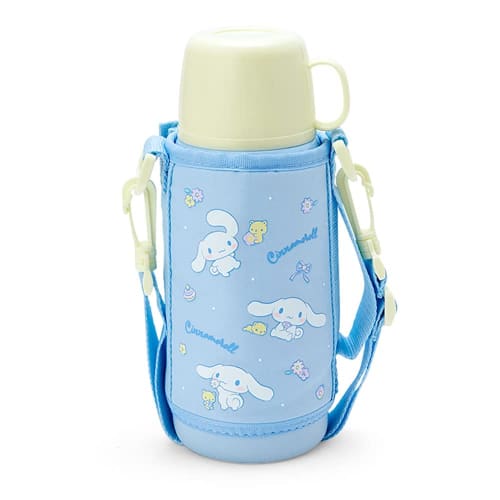 Sanrio Children's Water Bottle, Approx. 620ml (with cup and inner cap), Approx. 670ml (with cap unit), 2-Way Stainless Steel Bottle with Pouch, Cinnam