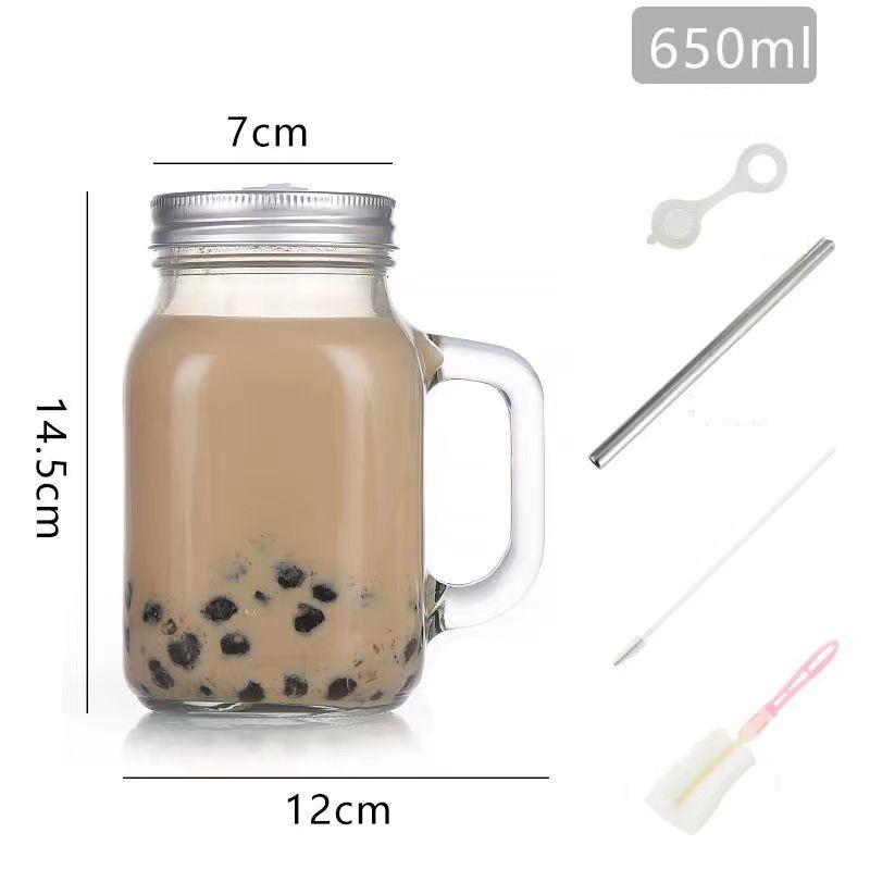 1/2 шт 450/650/750 мл кружки Mason Jar с ручками стеклянная бутылка для сока напиток прозрачная стеклянная бутылка для воды с крышкой соломинка посуда для напитков чашка