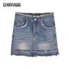 Джинсовая юбка с высокой талией Raw Edge, короткая юбка для женщин, летняя юбка трапециевидной формы размера плюс, юбка трапециевидной формы на бедрах, юбка до половины тела