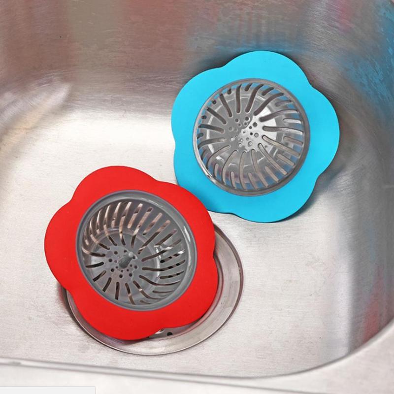 Silicone Sink Strainer Flower Shaped Shower Sink Drains Cover Sink Colander Sewer Hair Filter Kitchen Accessories