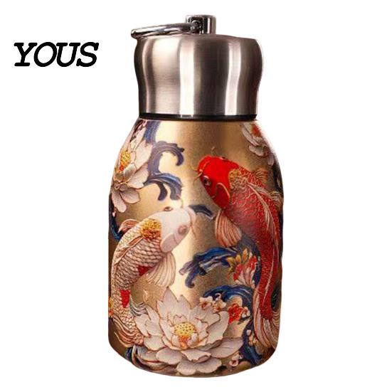 Термостойкая Герметичная Кружка Узор Павлина Вакуумная Нержавеющая Сталь Винтажный Цветок Термос Элегантный Стакан 300 мл Двухслойная Изоляция