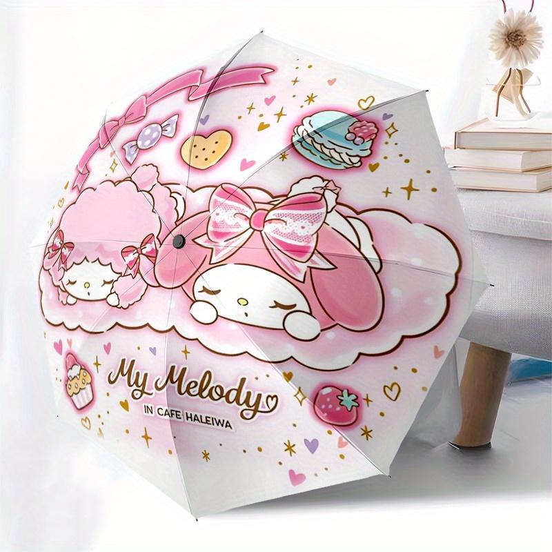 My Melody,Cafe Haleiwa Automatic Folding Umbrella Simple 8 Rib Design, Bright Cartoon Pattern, Durable Iron Frame, Suitable For Travel, Outd