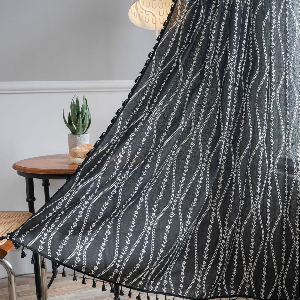 American retro style curtain finished semi-blackout and translucent opaque human printing fringed blind bedroom decorative door curtain