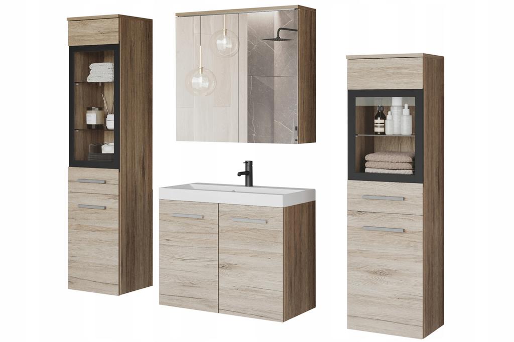 Wall-hung matte bathroom set with washbasin, columns and San Remo mirror