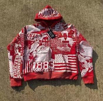 Men's and women's same casual fashion hooded personalized retro loose jacket trade trend printed sweater