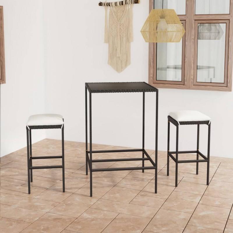 Day and Night - Day and Night Garden Table and High Stools and Cushions 3 Pieces Black PE Rattan