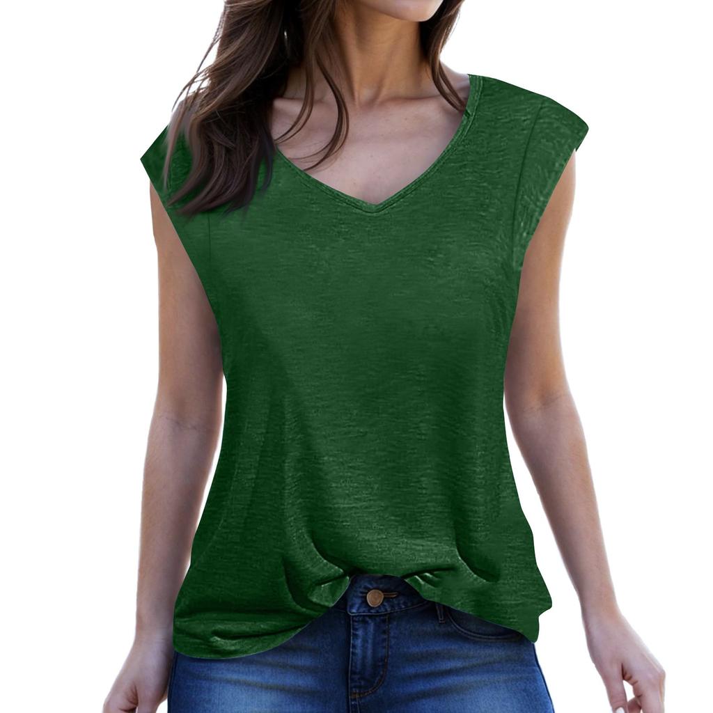 Женская майка с V-образным вырезом и коротким рукавом, летняя повседневная свободная туника, футболки