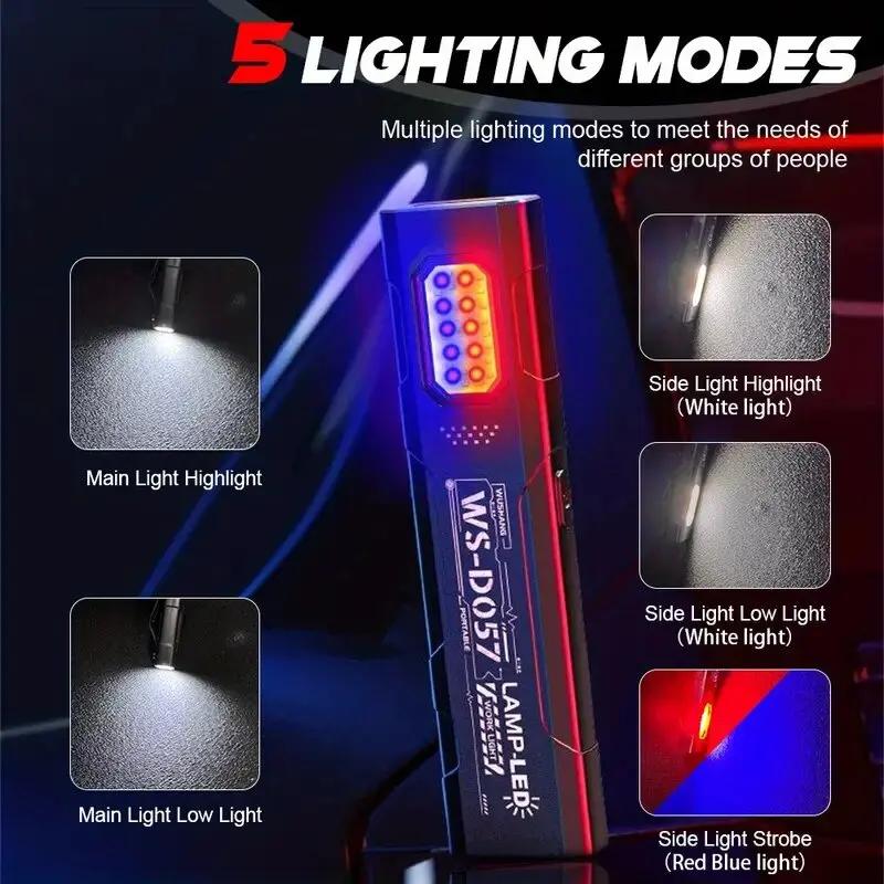 LED COB Flashlight Type-c Rechargeable Keychain 5 Modes Hands Pocket Lantern Flood Work Light with Magnet for Camping Emergency