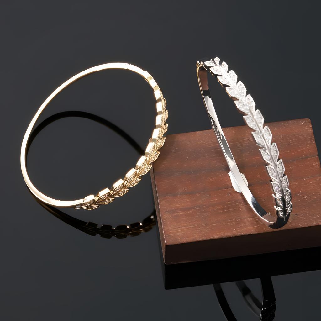Браслет с цирконием «Оливковая ветвь»: Элегантный женский роскошный аксессуар с бриллиантовой инкрустацией