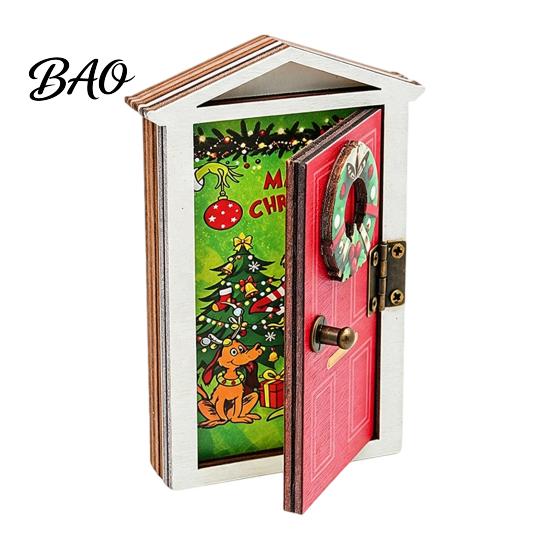 Holiday Fridge Magnet Elf Door with LED Light, Wooden Christmas Decor Refrigerator Magnet, Openable Mini Magnetic Decoration for Magnets