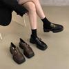 Height-increasing Platform Loafer Single Shoes Women's 2024 Spring New Retro Square Head Thick Heel British Style Small Leather Shoes