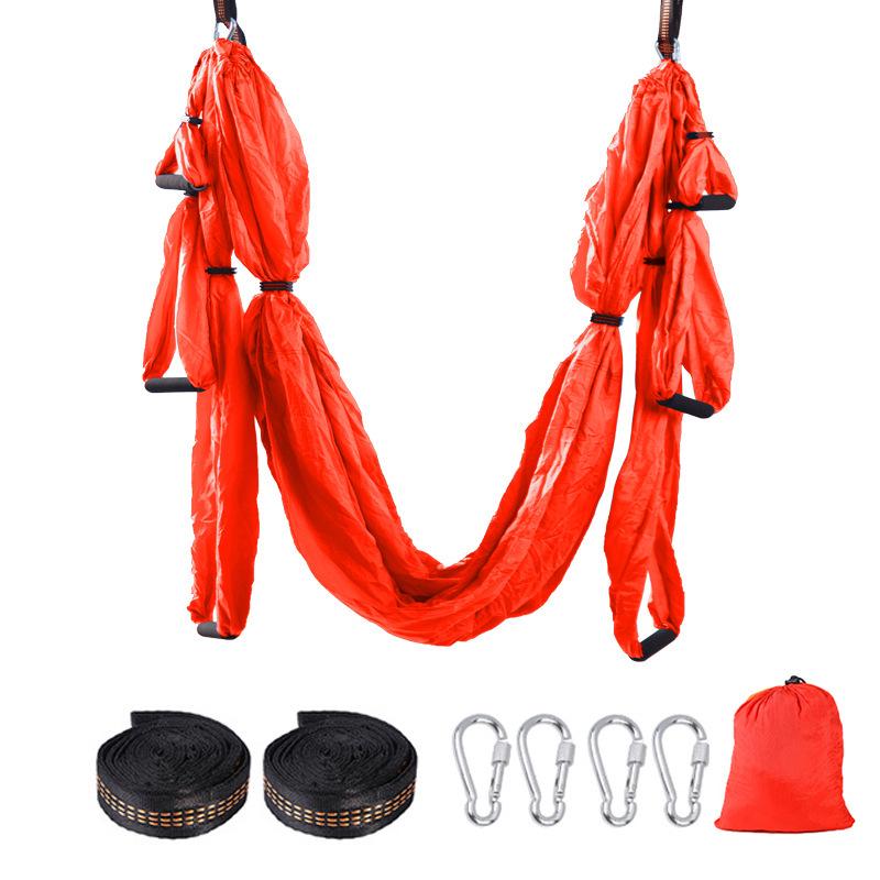 Purple Aerial Yoga Hammock Set with 6 Handles - Indoor Anti-Gravity Elastic Swing