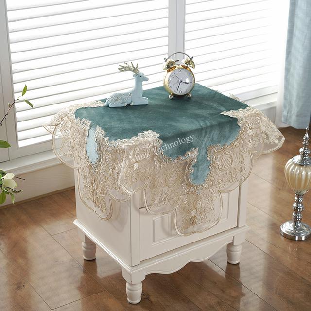 Квадратная скатерть, белый золотой бархат, прикроватная тумбочка, скатерти для обеденного стола, вышитое кружево, домашнее полотенце, чехол для стула, чехол от пыли
