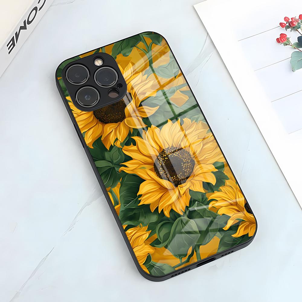 Beautiful Sunflower Phone Case For IPhone 17 Pro Max 15 Pro 16 14 Plus 12 13 Mini 11 Pro Shockproof Glass Cover