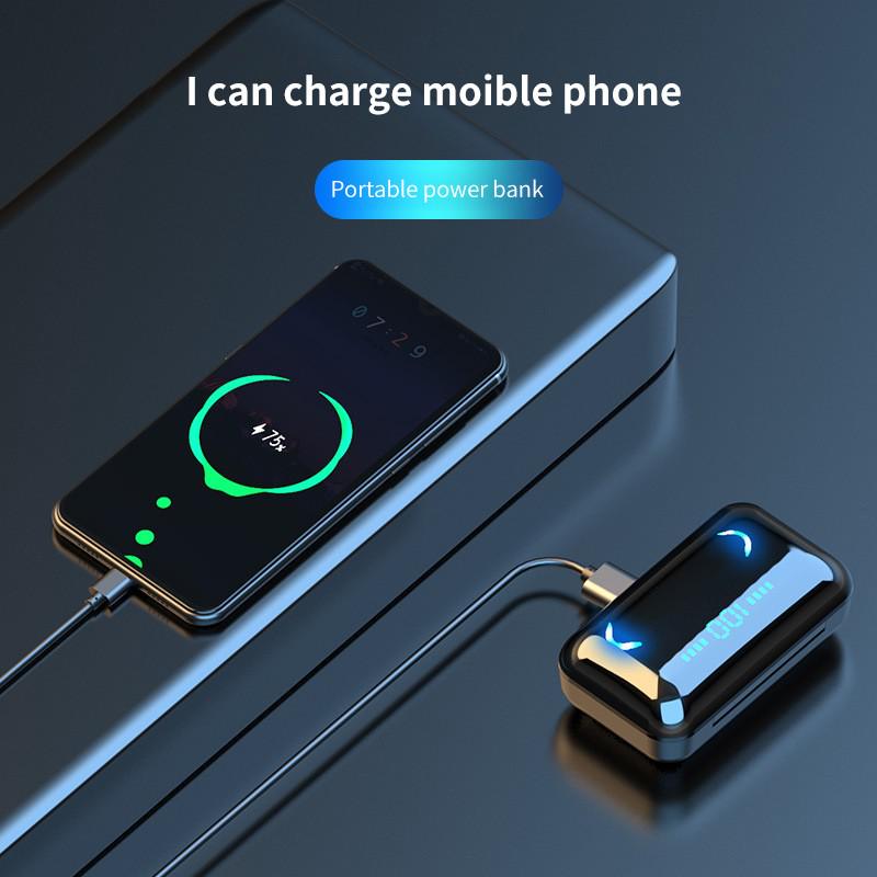 F9 HiFi Bluetooth 5.0 CVC8.0 Стерео Беспроводная Bluetooth-гарнитура с шумоподавлением и чехлом Power Bank Chagring