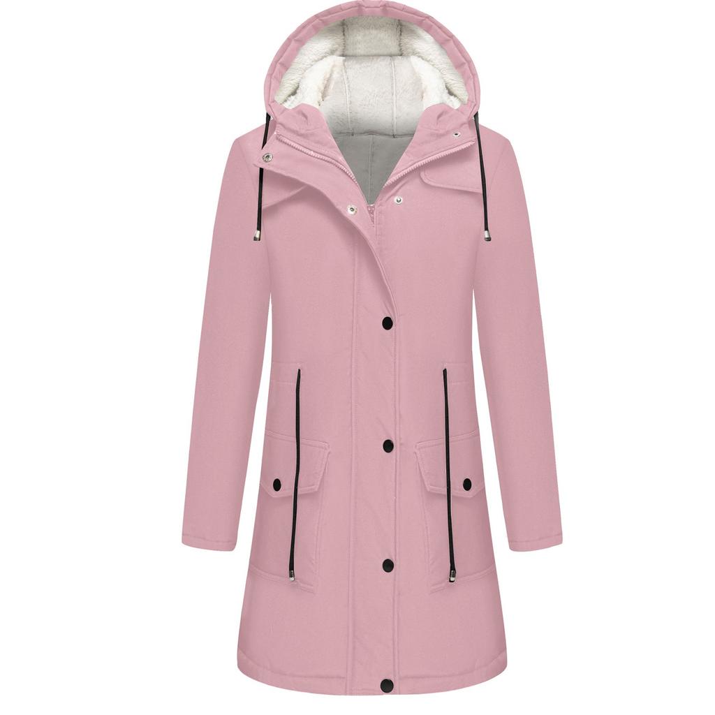 Женская однотонная куртка Hardshell с капюшоном, ветровка с длинным рукавом и флисовая куртка для походов на открытом воздухе, куртка средней длины, водонепроницаемая куртка