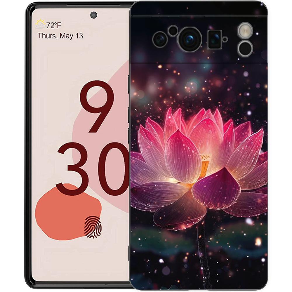 Роскошный Чехол-Цветок Лотоса для Google Pixel 9 8 7 6 Pro XL 8A 6A 7A 5G Мягкий Ударопрочный ТПУ Черный Чехол Fundas