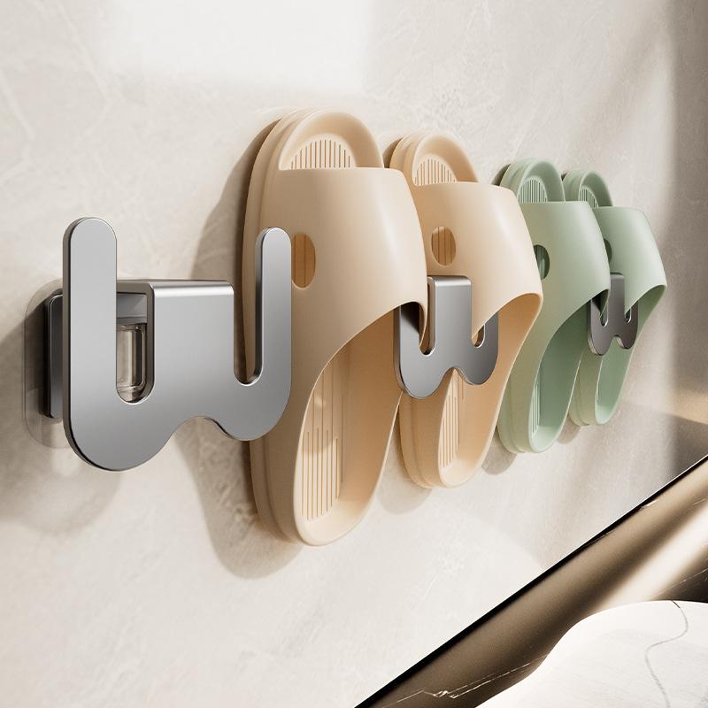 Bathroom Slippers Rack Slippers Storage Wall Mounted Shoe Storage Rack Hole-Free Storage Hook Door Slippers Rack