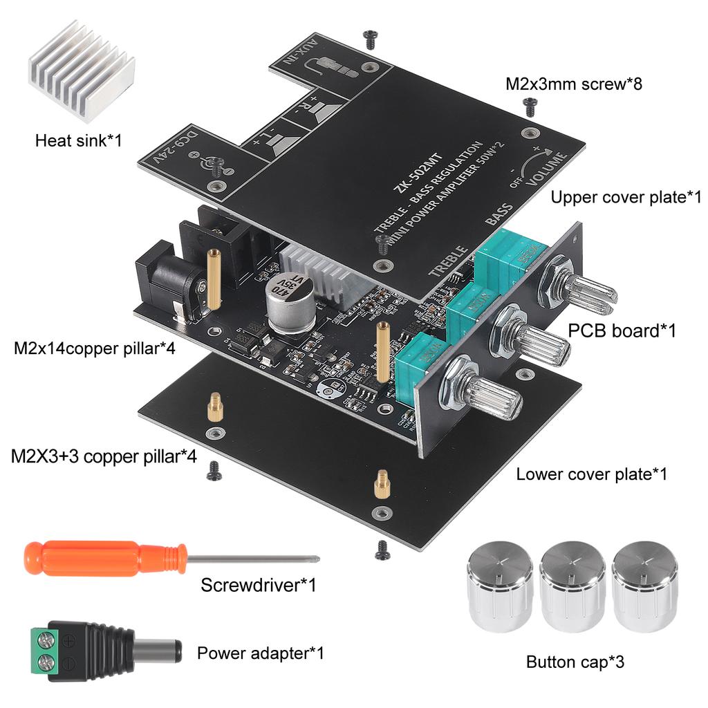 502MT 2.0-канальная плата стереоусилителя высокой мощности, Bluetooth 5.0, плата усилителя сабвуфера 2X50 Вт, усилитель басов