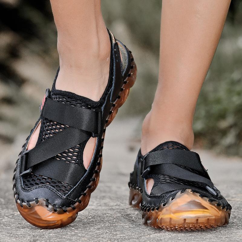 Men Hiking Sandals Outdoor Black Khaki Roman Sandals Wide Palm Closed Toe Sport Sandals Summer Beach Shoes for Father Plus Size