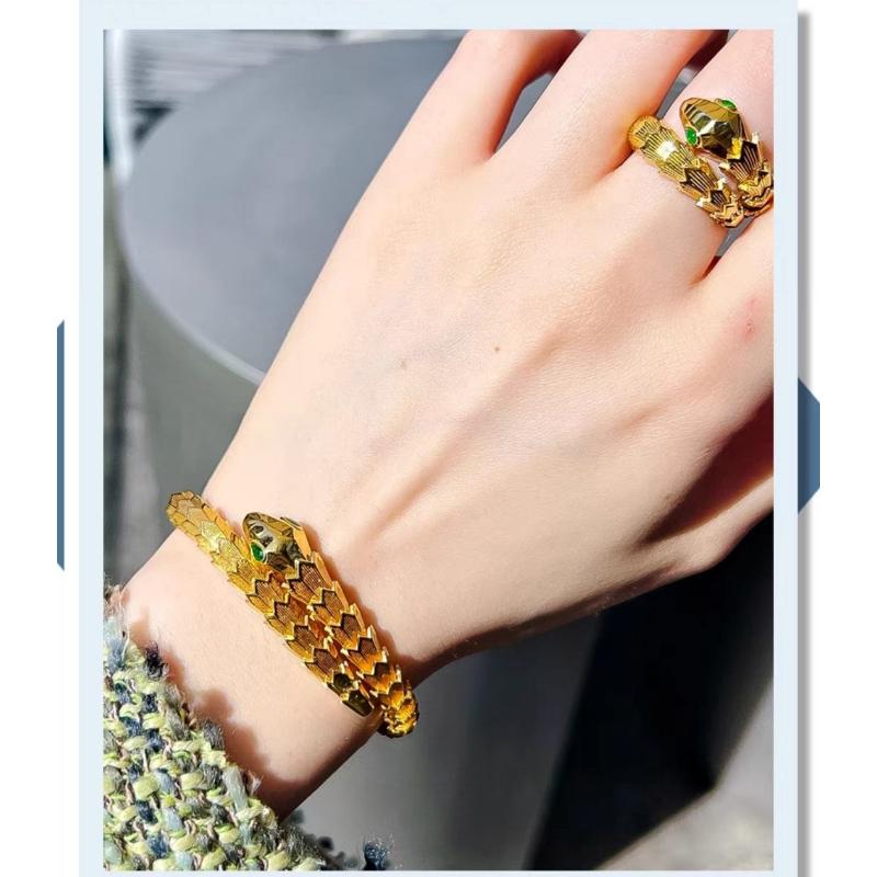 Высококачественный открытый браслет с инкрустацией костью змеи