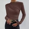 Women Solid Color Bottom Shirt Half High Collar Long Sleeve Bottoming Top Solid Color Slim Fit