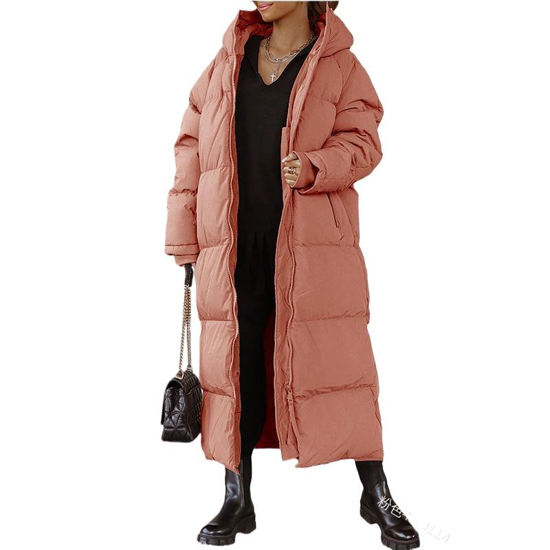 Длинное пальто из хлопка с капюшоном, модная повседневная куртка с длинным рукавом на молнии для женщин больших размеров, хлопковая одежда