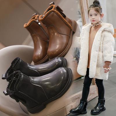 Модные короткие ботинки для мальчиков и девочек, нескользящие ботинки в британском стиле, детские ботинки с боковой молнией, кожаные ботинки с противоскользящим покрытием