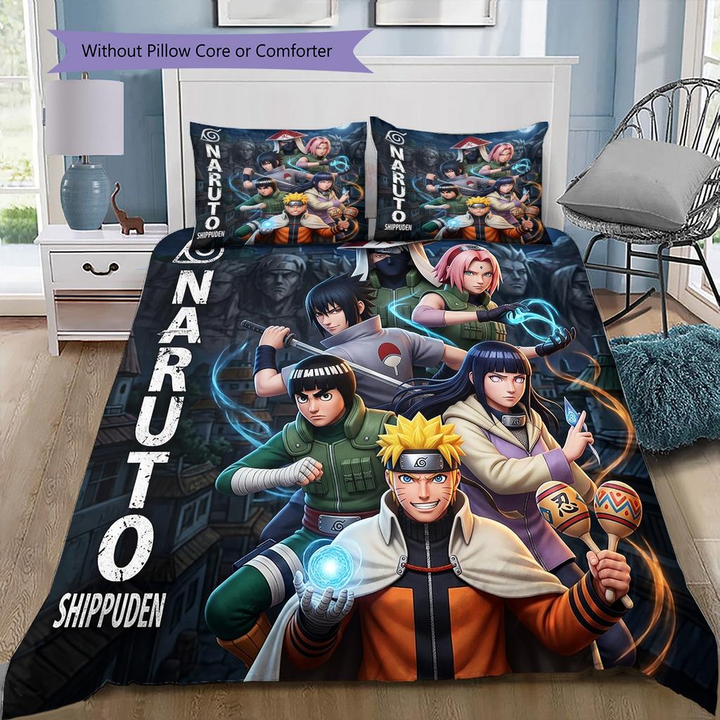 Naruto Shinobi Legacy Pattern Bedding Quilt Set Quilt Cover Pillowcase Home Birthday Gift(1 * duvet cover + 2 * pillowcase, without core)