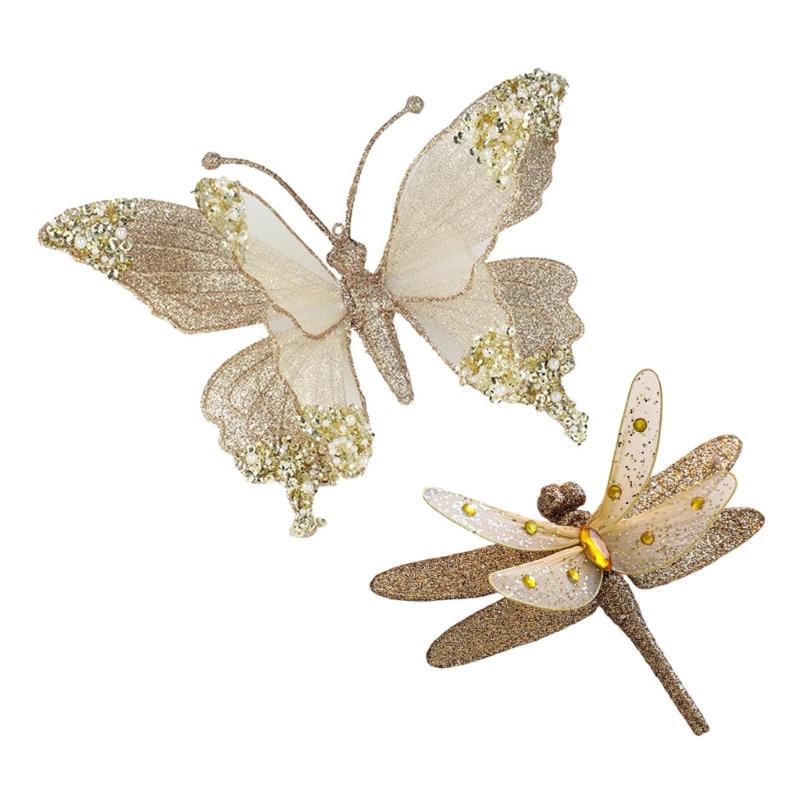 Lightweight Plastic Butterfly And Dragonflies Christmas Decorations For Indoor Outdoor Holiday Homes Party Accessories