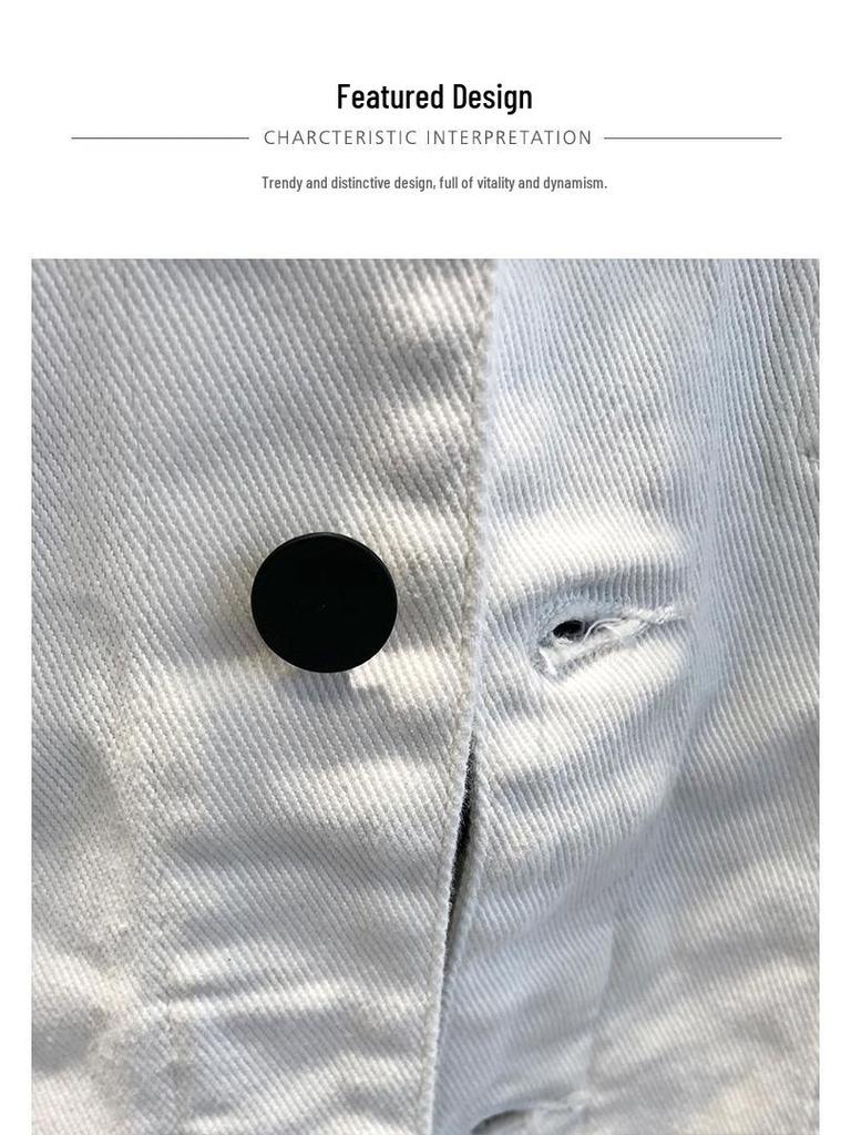 Мужская белая джинсовая куртка приталенного кроя - Повседневная рабочая одежда в корейском стиле