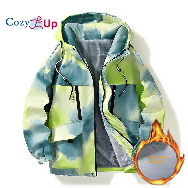 Cozy Up Men's Tie Dye Jacket Fleece Sherpa Lined Jackets Coat Full Zip Up Hoodie
