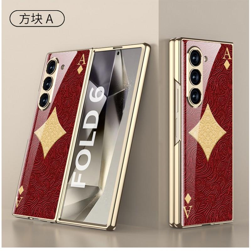 Galaxy Z Fold6 Case Electroplated Glass Back Hard Shell Protective Cover Women Anti-Drop Foldable Phone