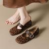 French Square Toe Leopard Print Mary Jane Flats for Women - 2026 Spring/Autumn Collection with Velvet Lining