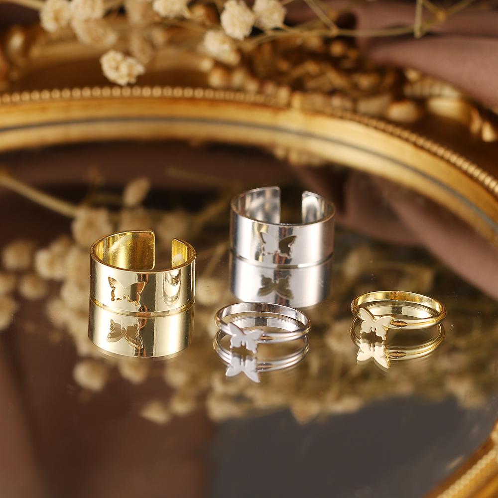 Кольцо с бабочкой, модное золотое и серебряное кольцо с бабочкой в стиле панк, пара мужчин и женщин, полое кольцо с изображением животного, юбилей