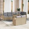 9-piece Garden Sofa Set with Beige Cushions Poly Rattan vidaXL, 2-seater Garden Sofa with Beige Cushions 3348486