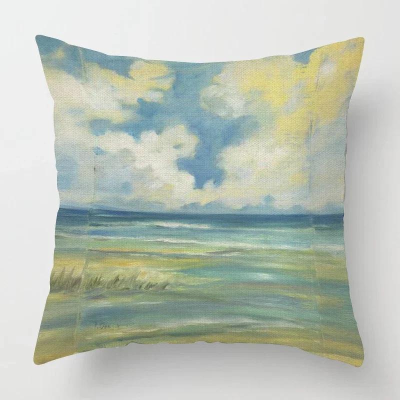Декоративная наволочка для подушки с принтом пляжного пейзажа из короткого плюша для декора дивана в гостиной, чехлы для подушек