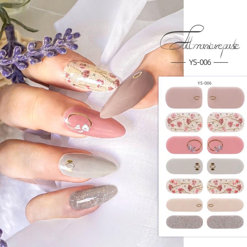 Наклейки для ногтей с полуотвержденным гелем с полным покрытием, 14 полосок, блестящие наклейки для дизайна ногтей, изготовление дизайна ногтей своими руками