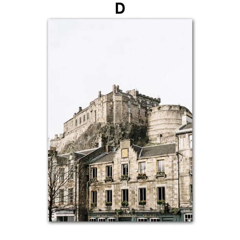 Настенная живопись на холсте Лондонский замок Зеленый холм Желтый цветок Скандинавские постеры и принты Настенные картины для декора гостиной