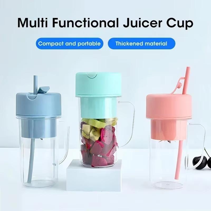 Portable USB Rechargeable Electric Juicer 420ml Ideal for Travel Smoothie Cups with Straw Feature