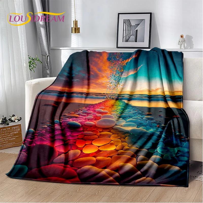 2025 New Style Beauty Colorful Pebble Road Beach Stone Scenery Blanket,Soft Throw Blanket for Home Bedroom Bed Sofa Cover Kids