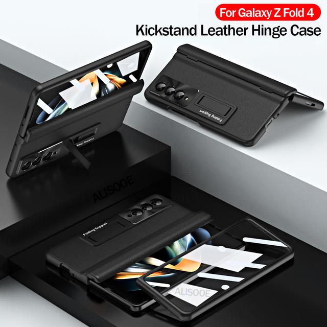 Со стеклом переднего экрана для Samsung Z Fold 4, кожаный чехол-держатель на петлях для Samsung Galaxy Z Fold 4, 5g, чехол-подставка