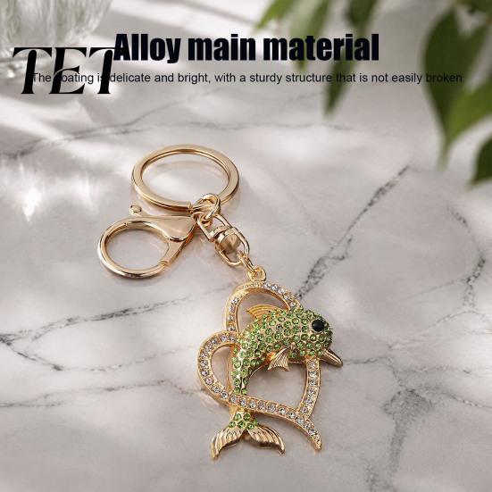 Dolphin Key Ring Rhinestone Love Heart Keychain, Sparkling for Women, Women Keychain Decorative Car Keys Handbags Backpacks Purses Charm