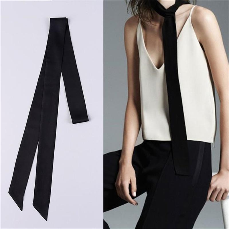Beauty Women Skinny Scarf Stain Solid Tie Real Silk Long Scarf