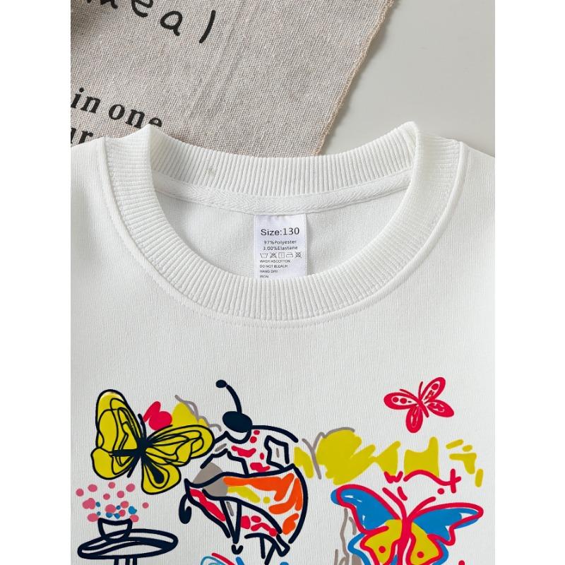 European sizes Girls Crew Neck Sweatshirt Summer Butterflies Roostertail Party, Soft Cozy Pullover, Warm Casual for Autumn & Winter.